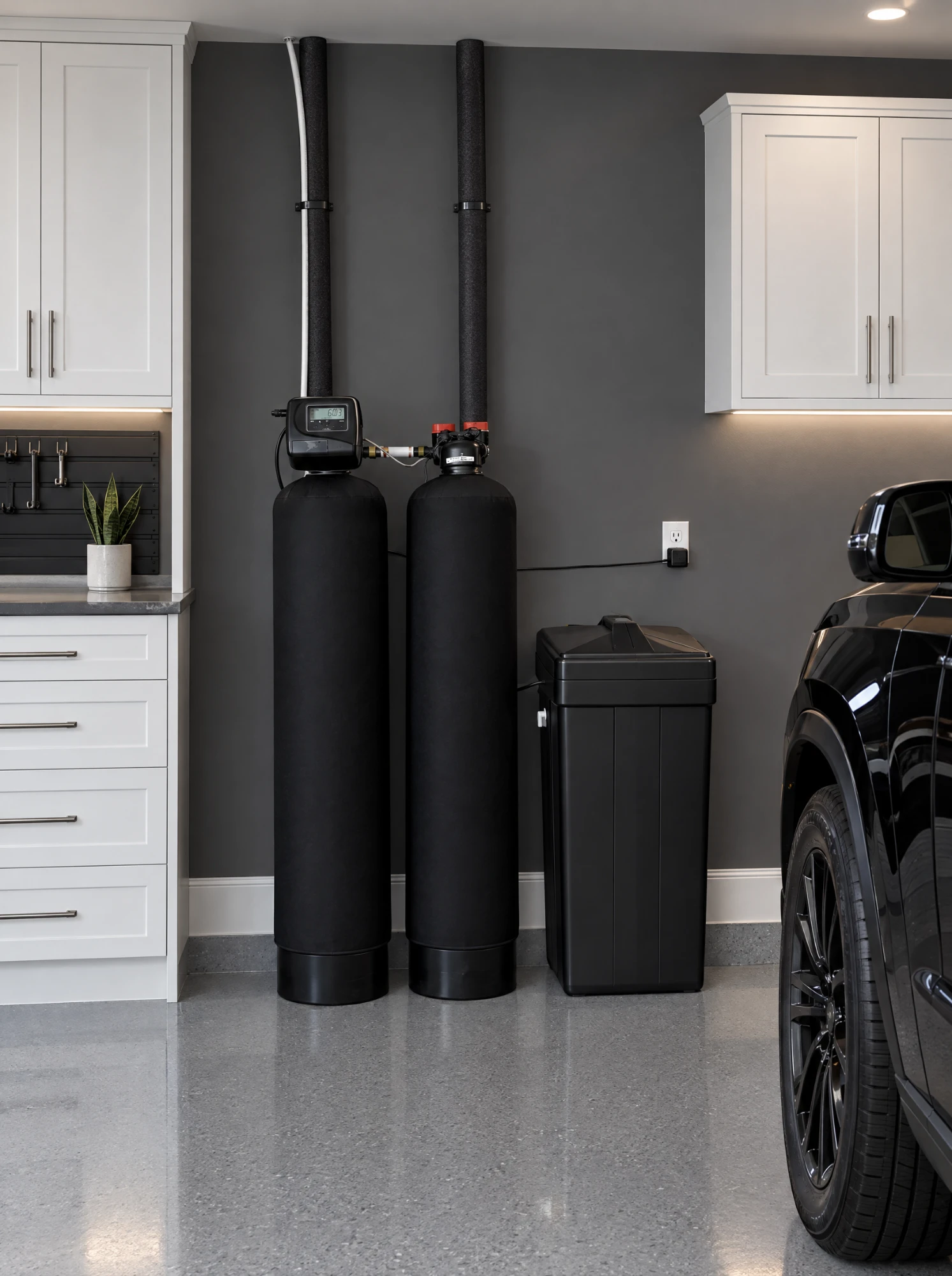 A complete Pure Water Co system installed in a finished garage